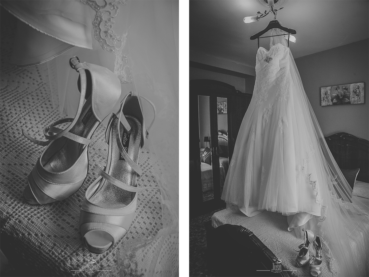 Boda en Talarrubias fotografias zapatos y traje novia